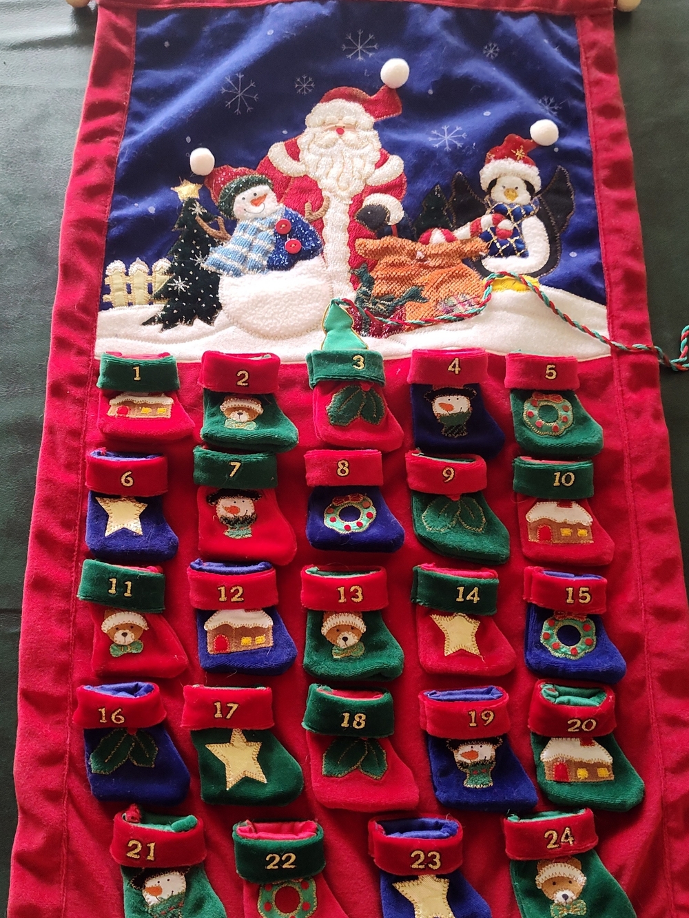 Christmas Advent Calendar Hanging Organizer - Red/Green/Blue